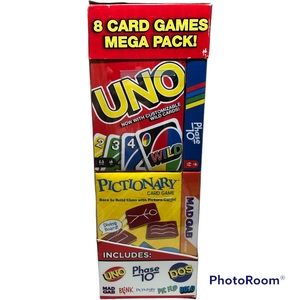 Mattel 8 Card Games Mega Pack Uno Blink Pictionary Phase 10 Max Gab Bold New